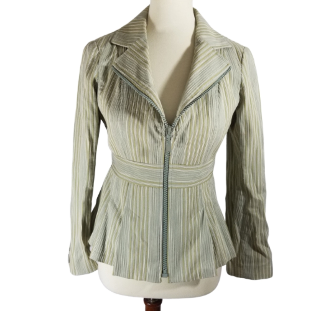 Nanette Lepore Khaki Green striped jacket sz 6